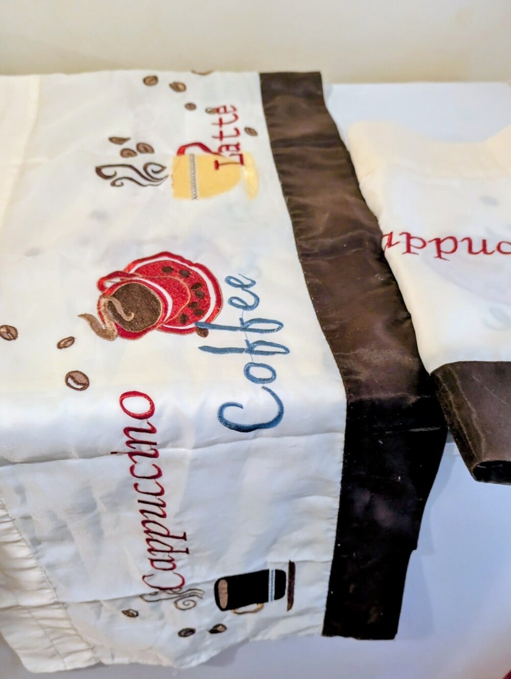 2 Better Homes Coffee-Themed Cappuccino Sheer Window Valance Set Beige & Brown